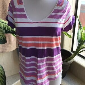 JCP White/purple/coral striped scoop neck tee